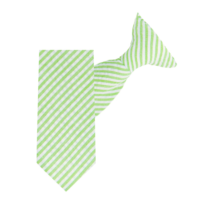 Kid's Seersucker Striped 11" Clip-On Tie - Green