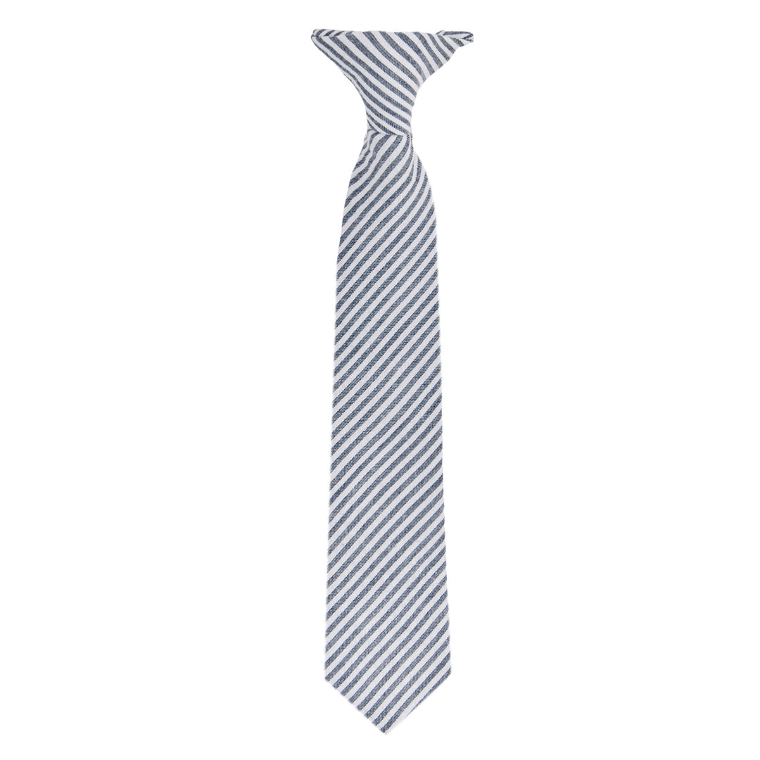 Kid's Seersucker Striped 11" Clip-On Tie - Navy Blue