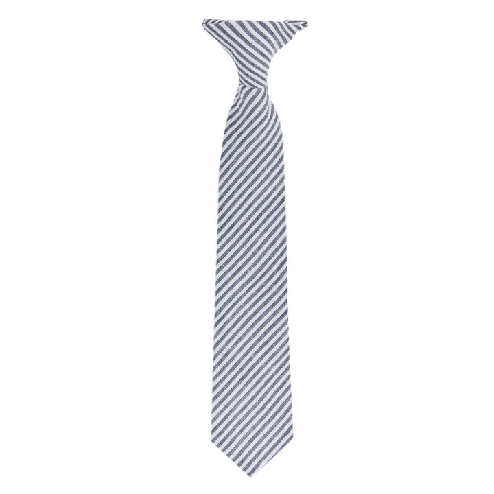 Kid's Seersucker Striped 11" Clip-On Tie - Navy Blue