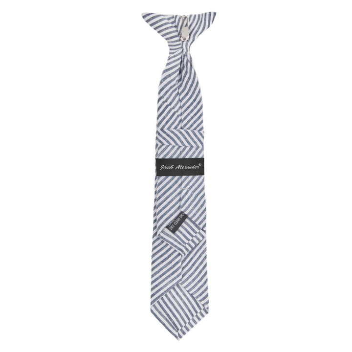 Kid's Seersucker Striped 11" Clip-On Tie - Navy Blue