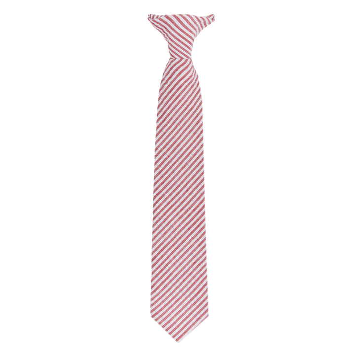 Kid's Seersucker Striped 11" Clip-On Tie - Red