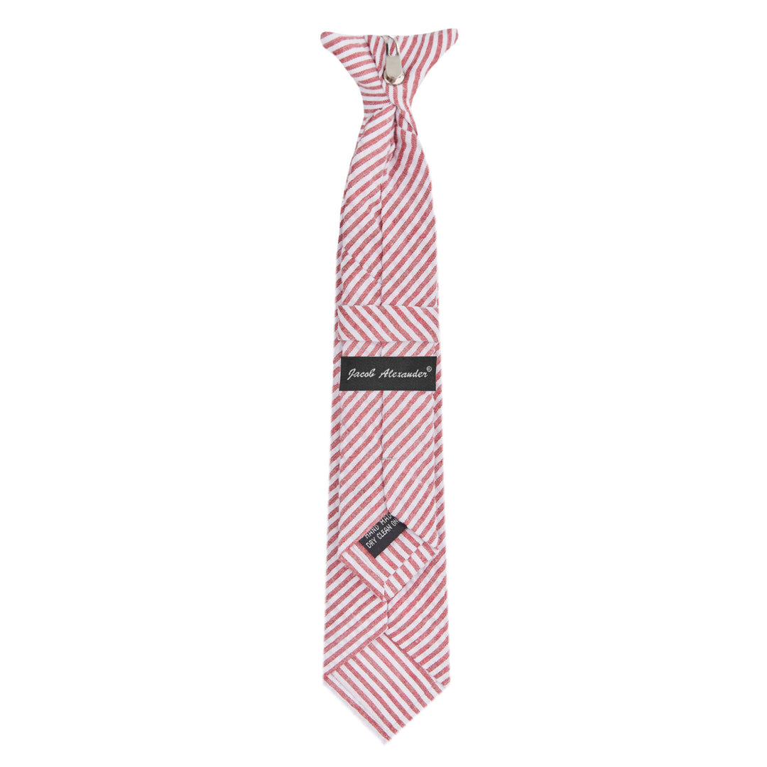 Kid's Seersucker Striped 11" Clip-On Tie - Red