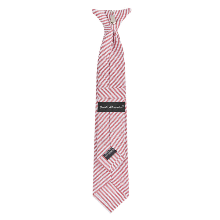 Kid's Seersucker Striped 11" Clip-On Tie - Red