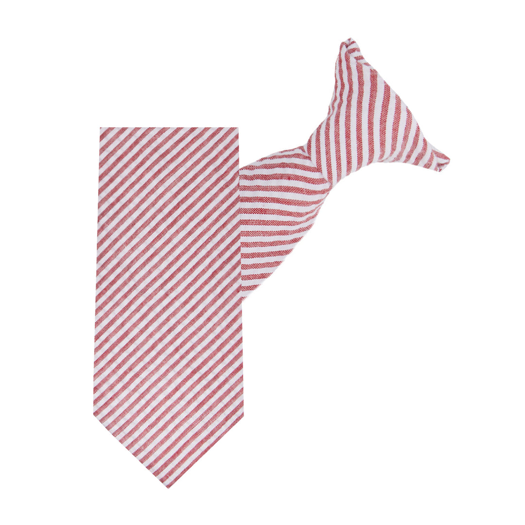 Kid's Seersucker Striped 11" Clip-On Tie - Red