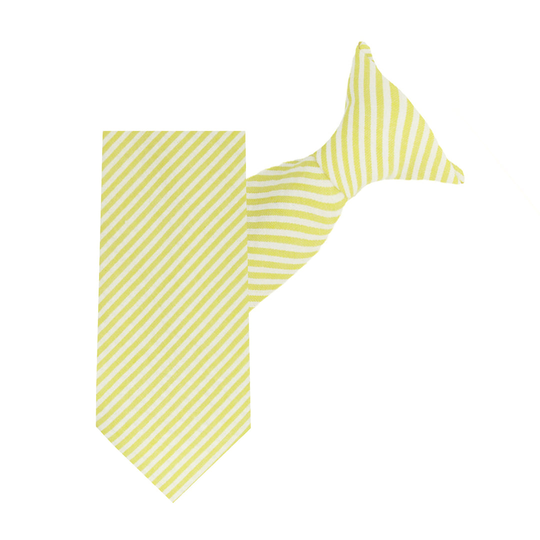 Kid's Seersucker Striped 11" Clip-On Tie - Yellow