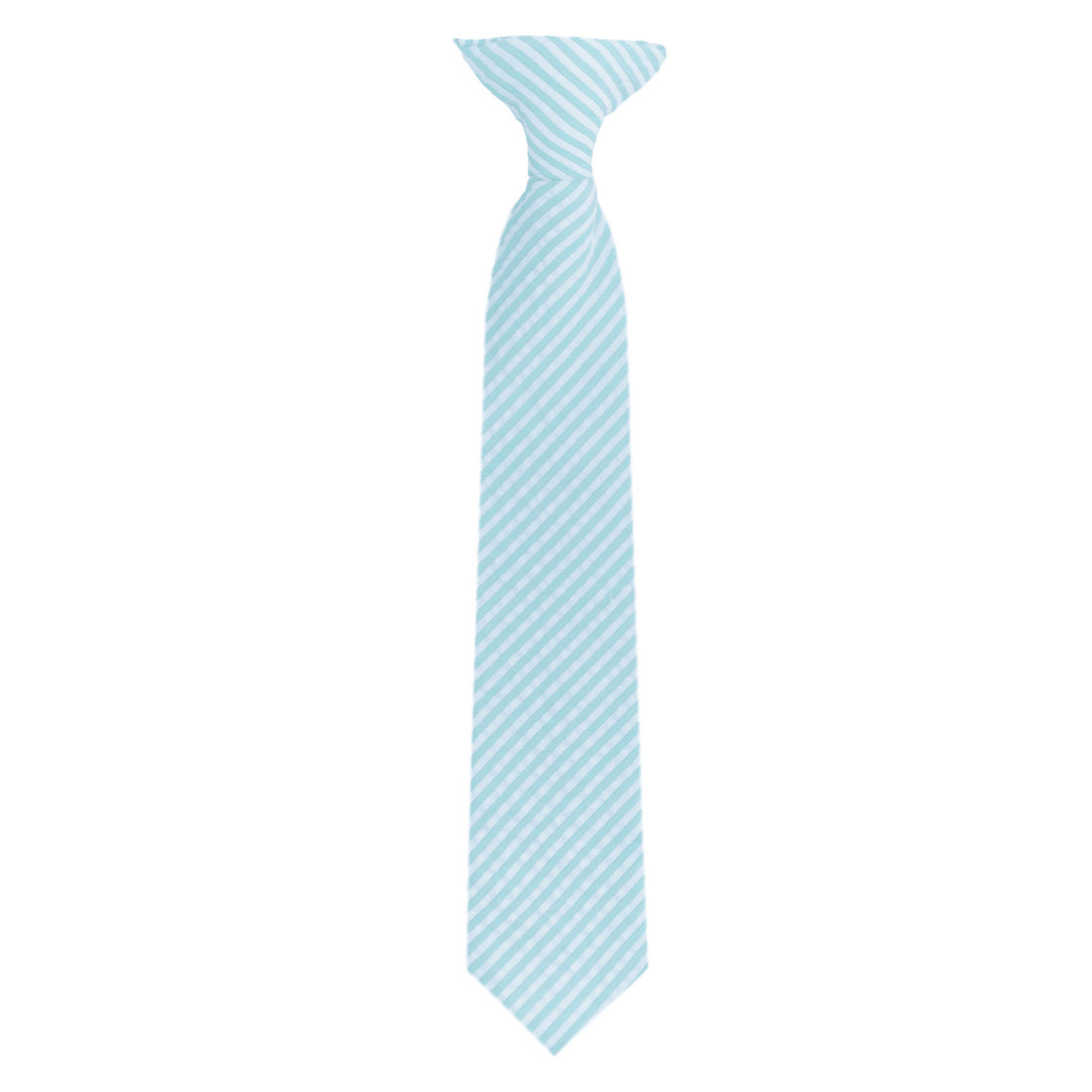 Kid's Seersucker Striped 11" Clip-On Tie - Turquoise