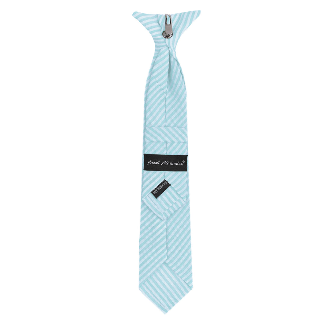 Kid's Seersucker Striped 11" Clip-On Tie - Turquoise