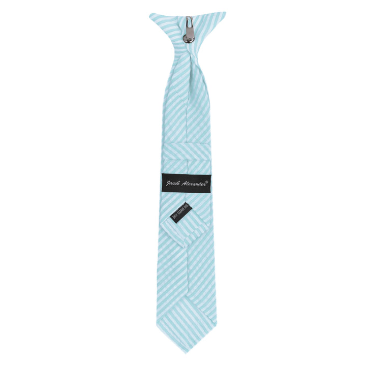 Kid's Seersucker Striped 11" Clip-On Tie - Turquoise