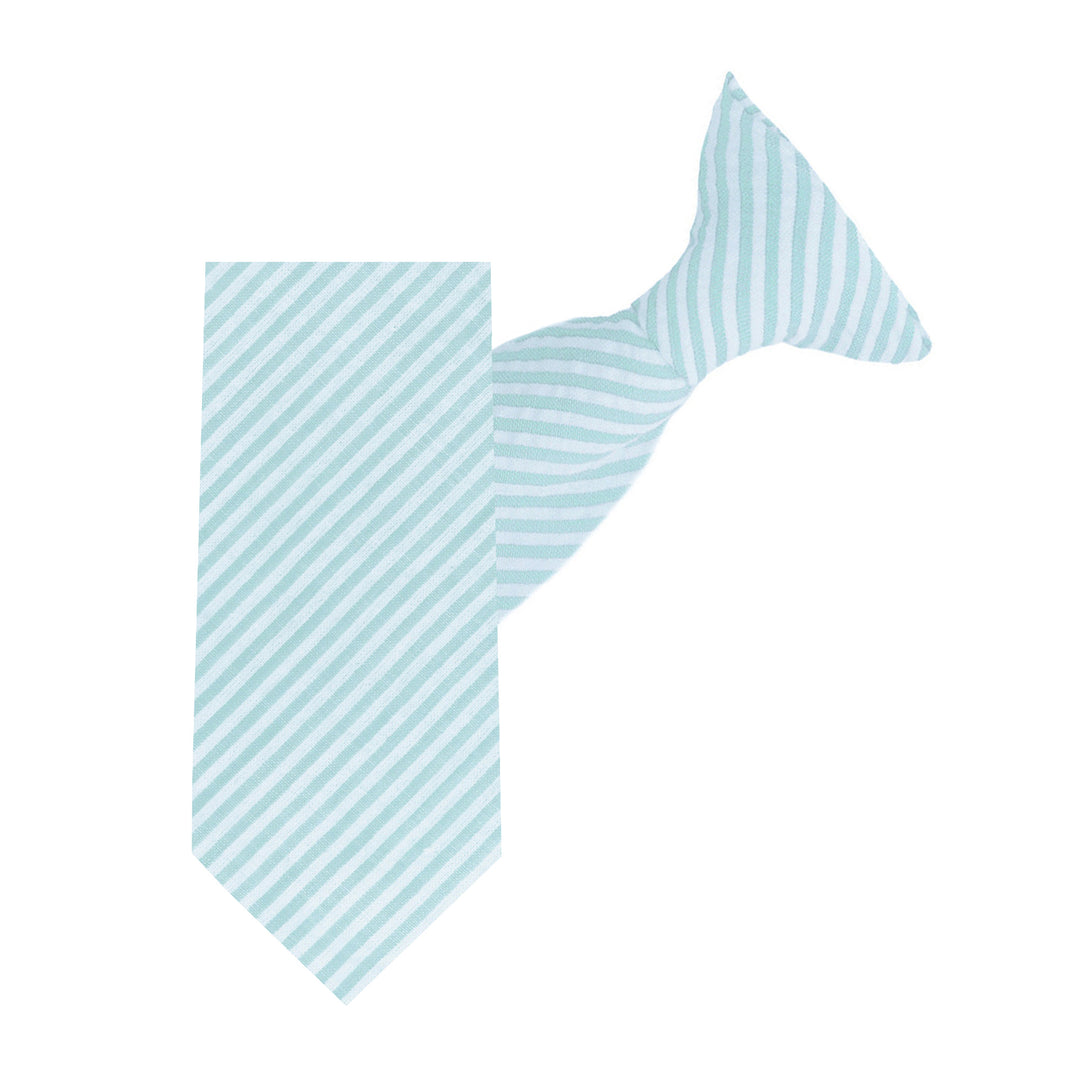 Kid's Seersucker Striped 11" Clip-On Tie - Turquoise