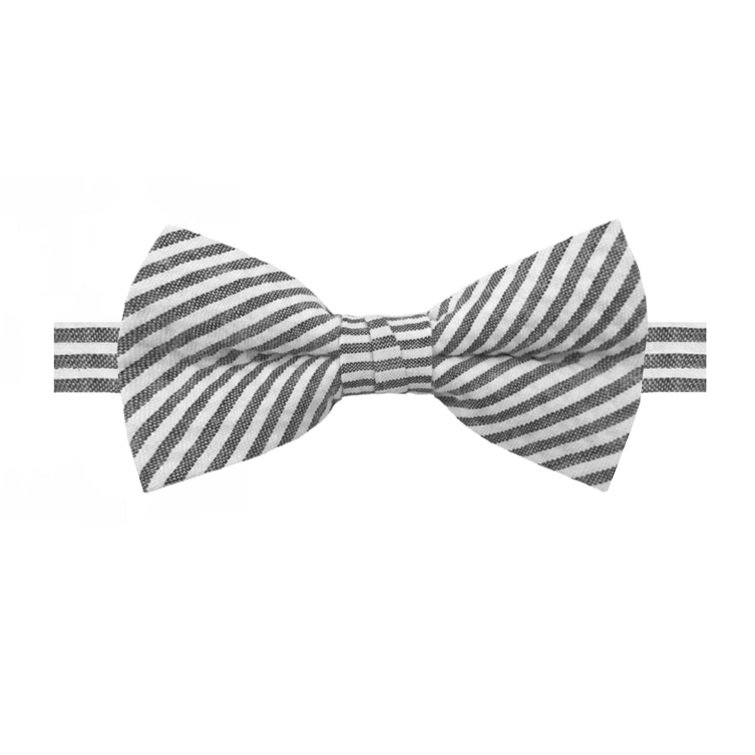Seersucker Striped Banded Bow Tie - Black