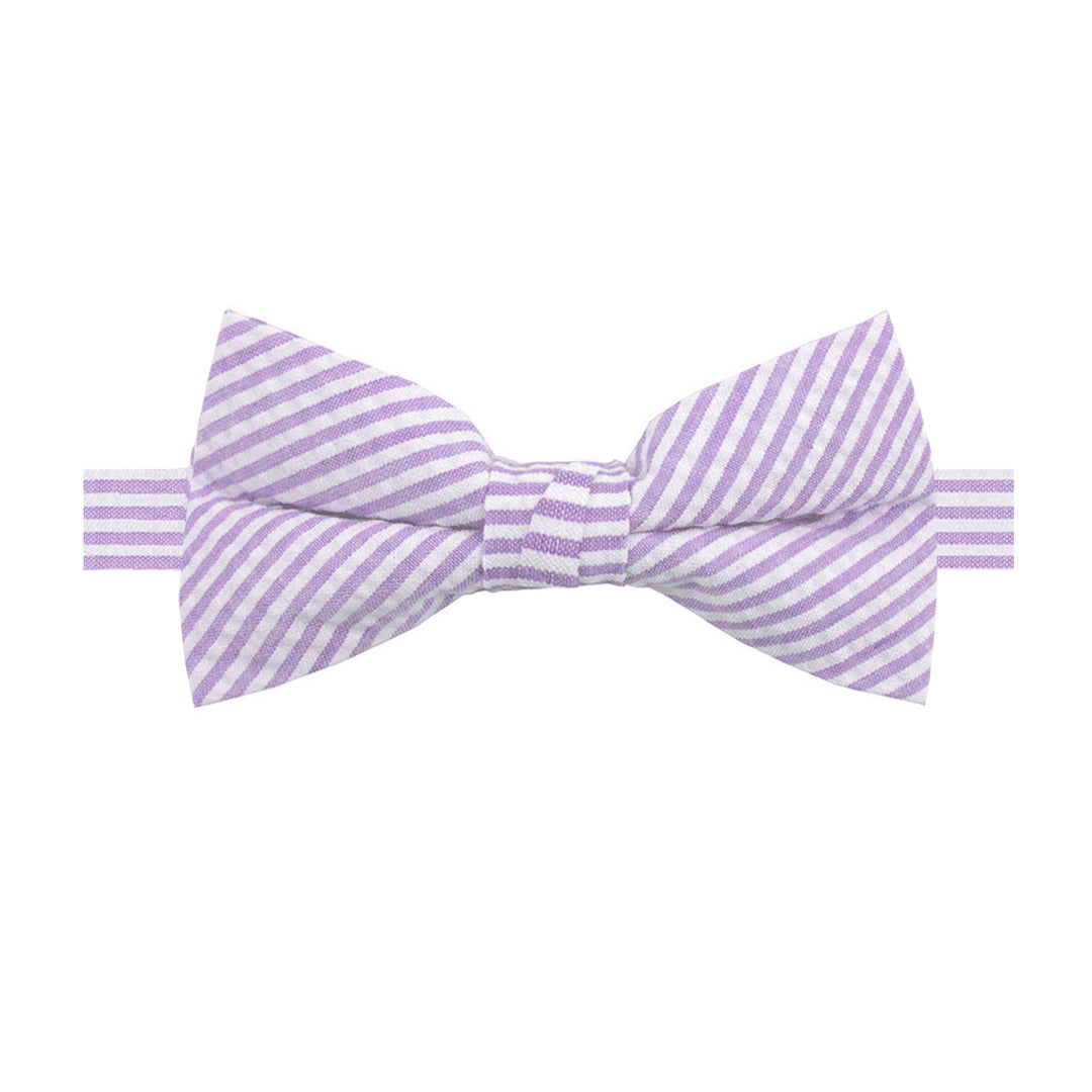 Seersucker Striped Banded Bow Tie - Lavender