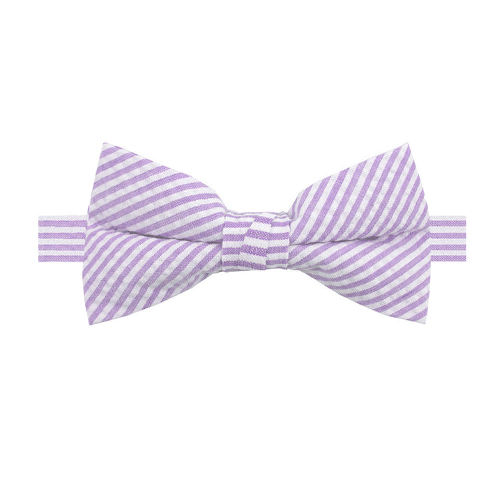 Seersucker Striped Banded Bow Tie - Lavender