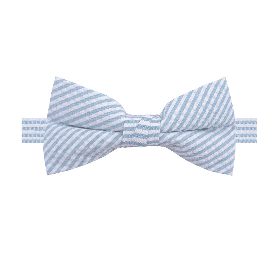 Seersucker Striped Banded Bow Tie - Baby Blue