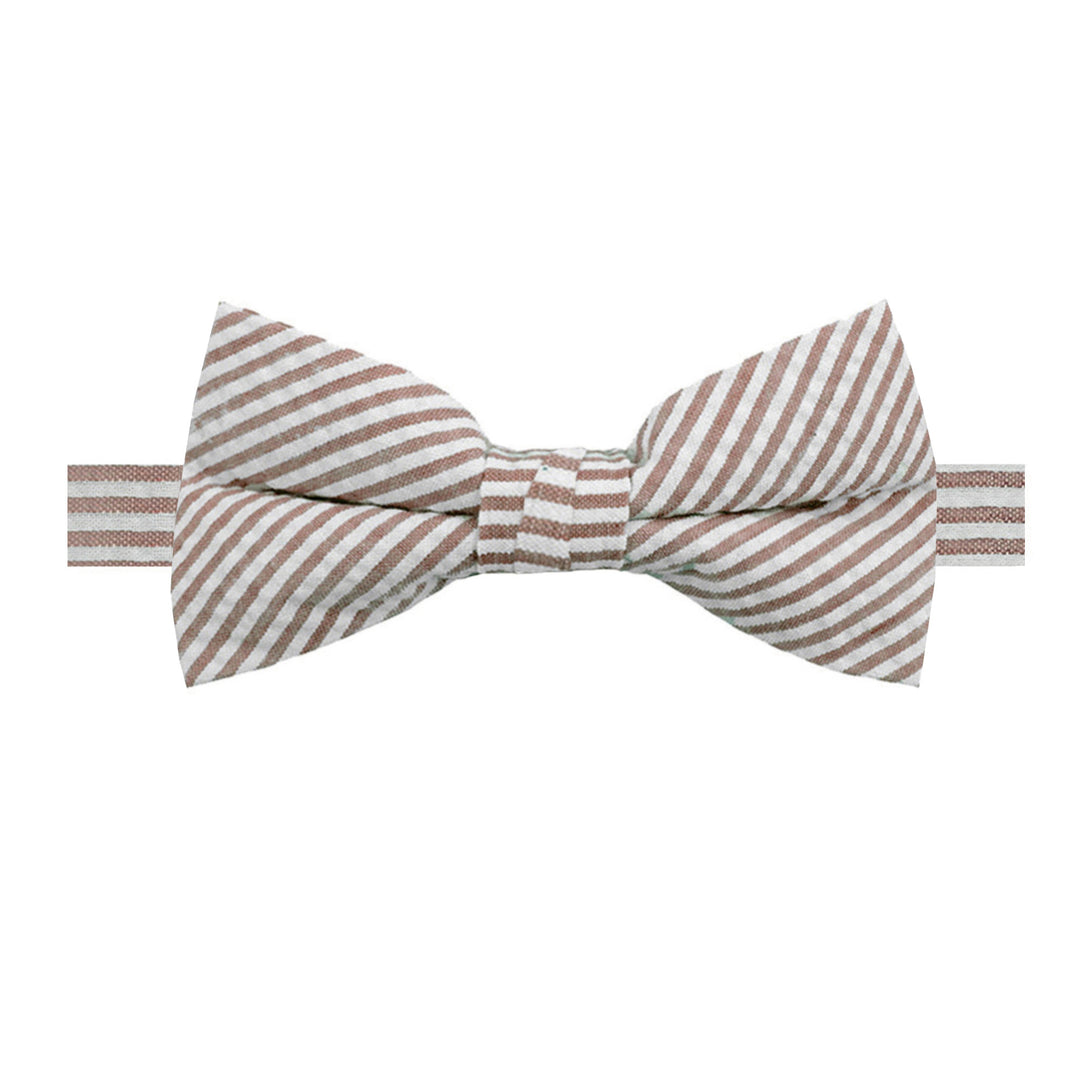 Seersucker Striped Banded Bow Tie - Beige