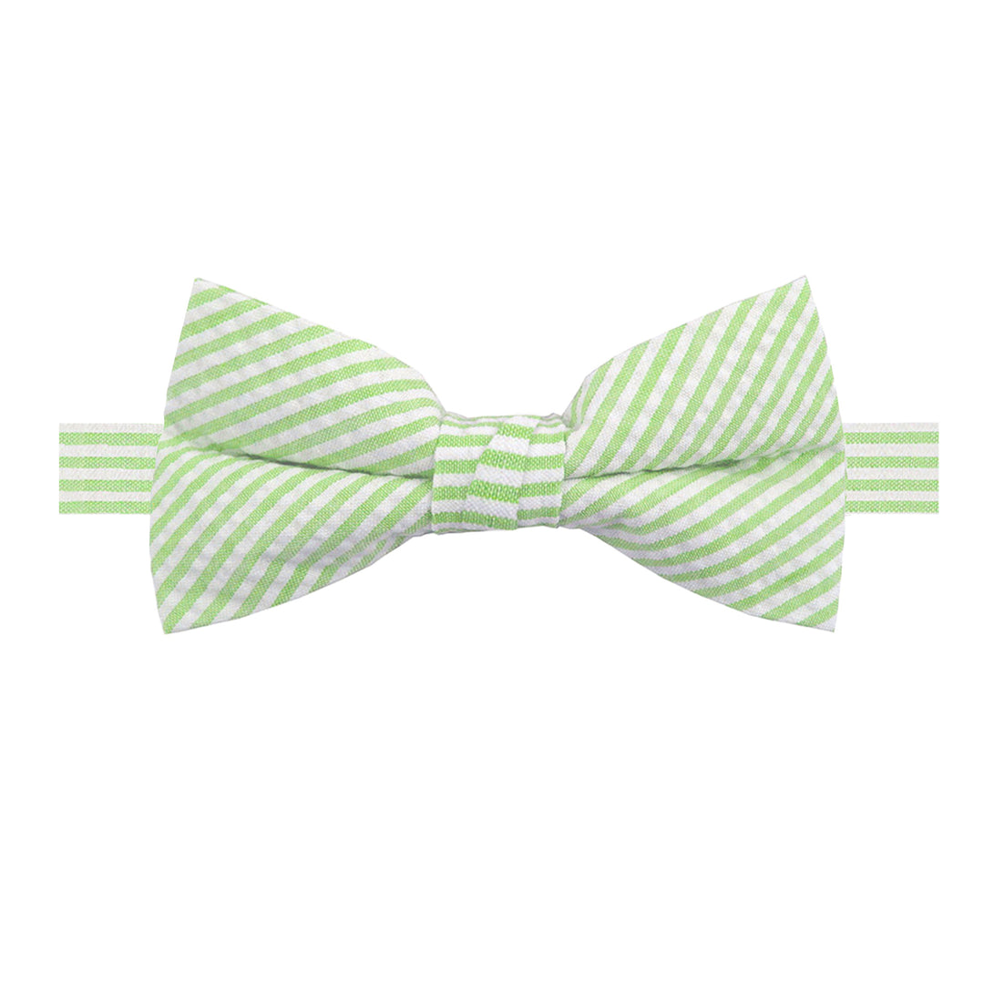 Seersucker Striped Banded Bow Tie - Green