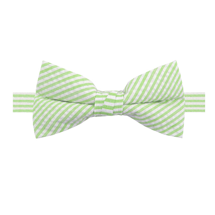 Seersucker Striped Banded Bow Tie - Green