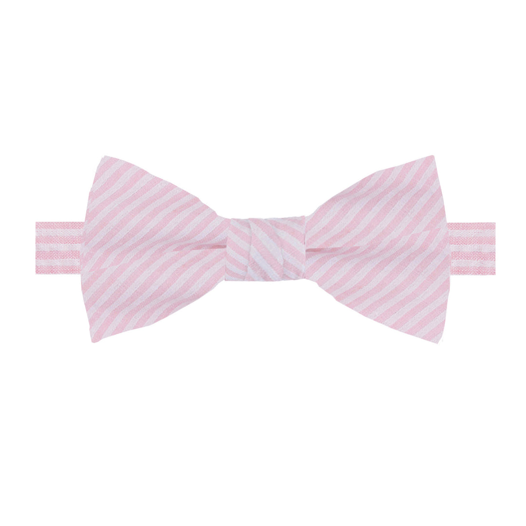 Seersucker Striped Banded Bow Tie - Pink