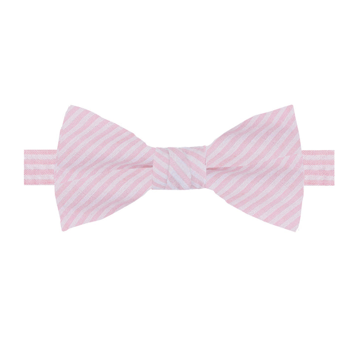 Seersucker Striped Banded Bow Tie - Pink