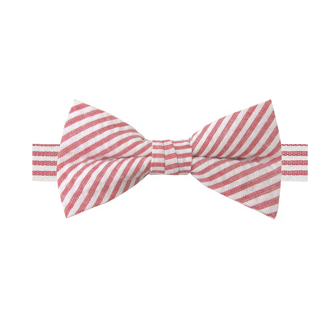 Wedding Seersucker Striped Banded Bow Tie - Red