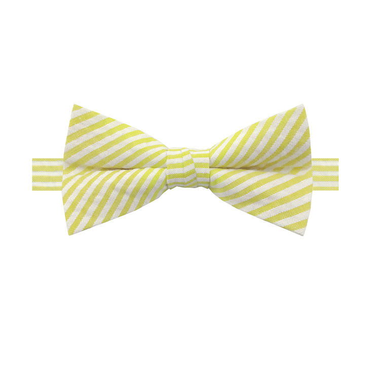 Seersucker Striped Banded Bow Tie - Yellow