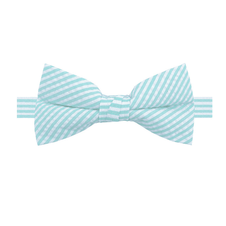 Seersucker Striped Banded Bow Tie - Turquoise