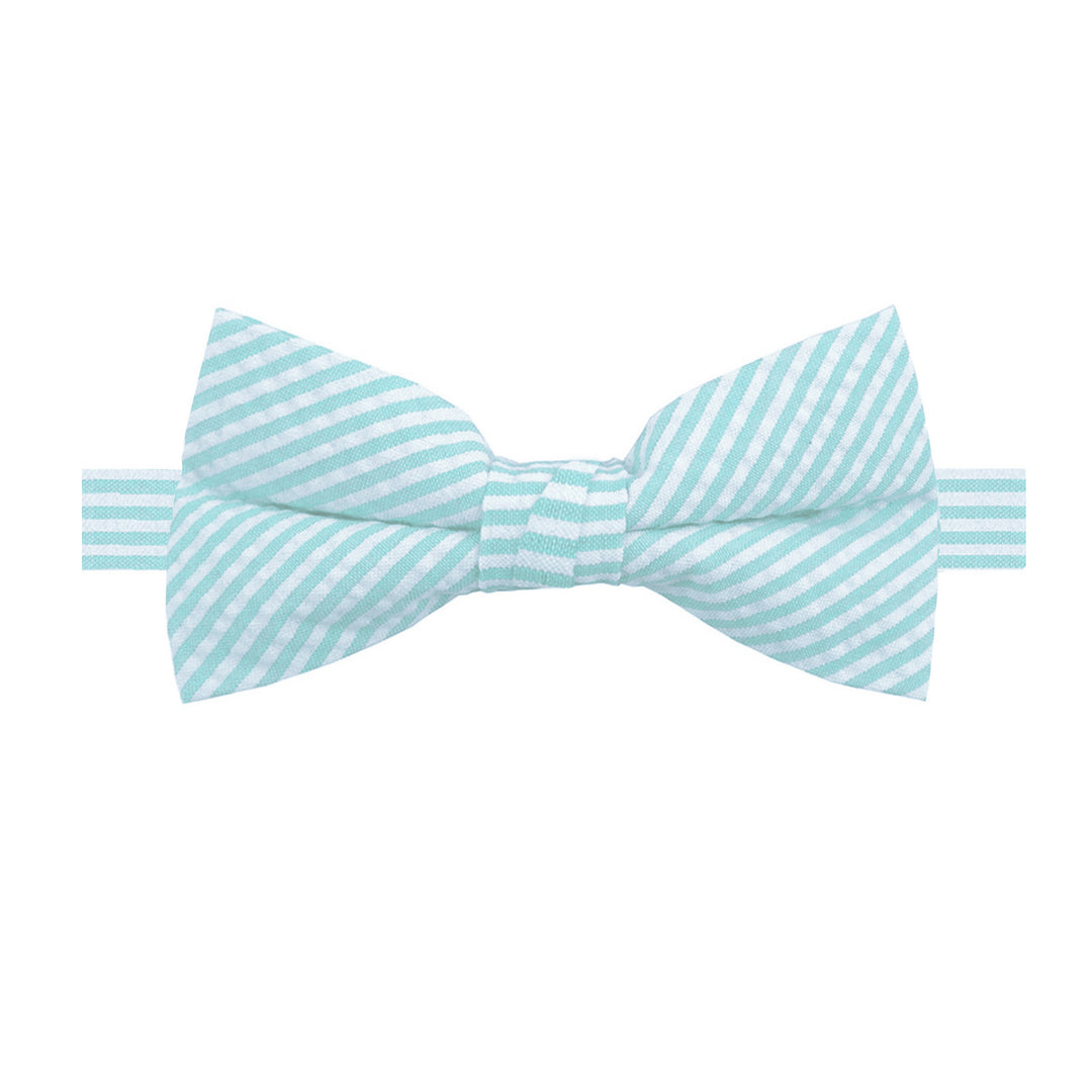 Wedding Seersucker Striped Banded Bow Tie - Turquoise