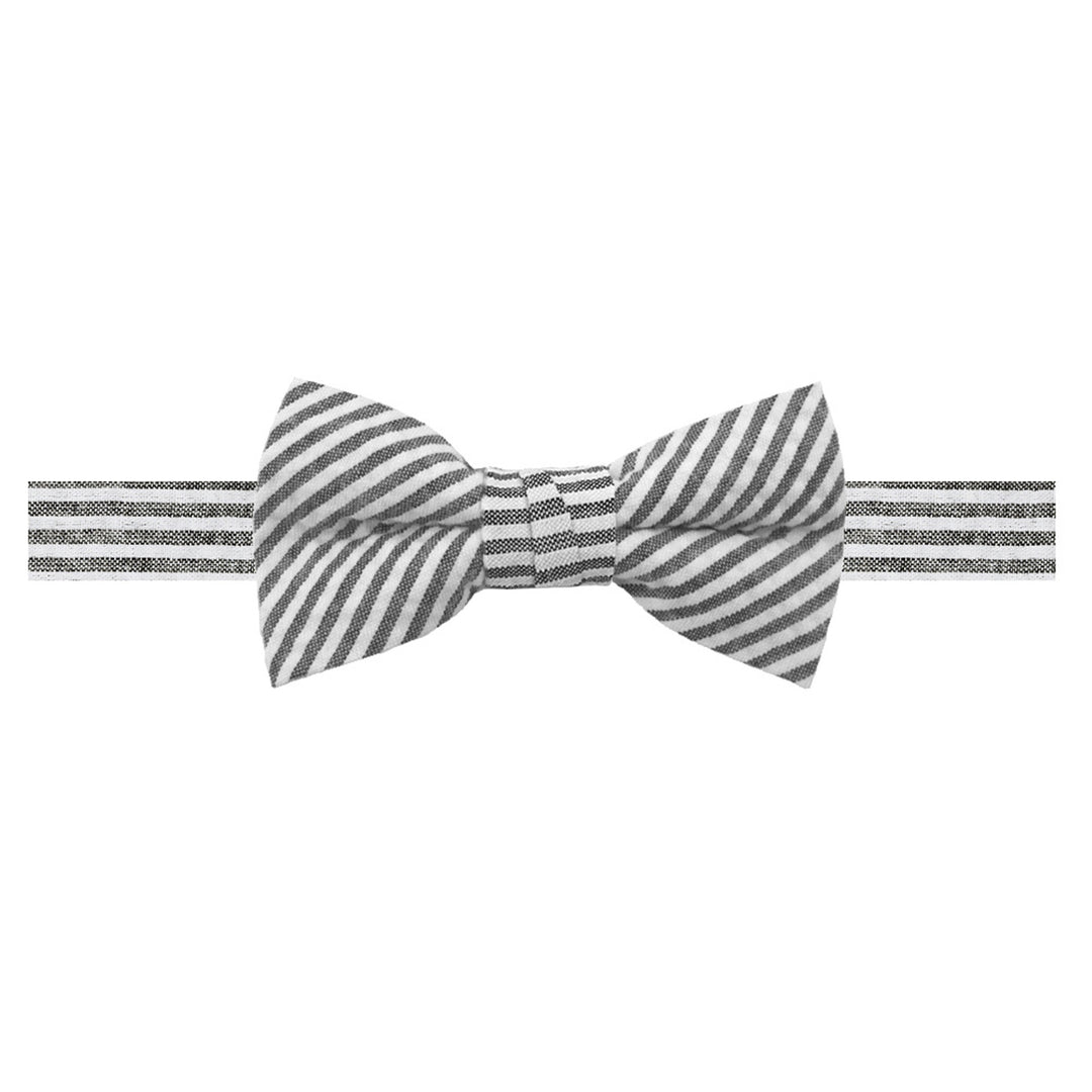 Wedding Kid's Seersucker Striped Banded Bow Tie - Black