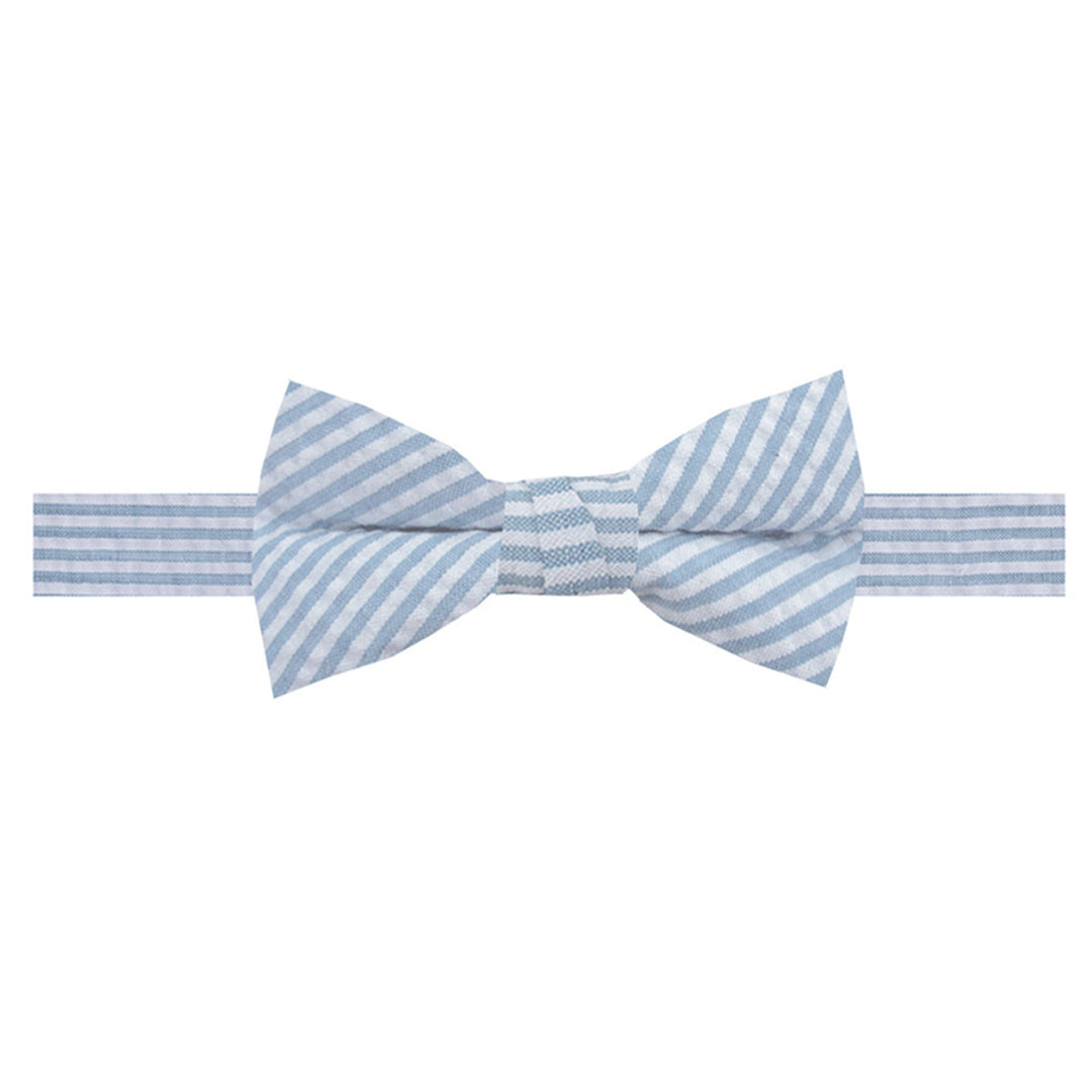 Wedding Kid's Seersucker Striped Banded Bow Tie - Baby Blue