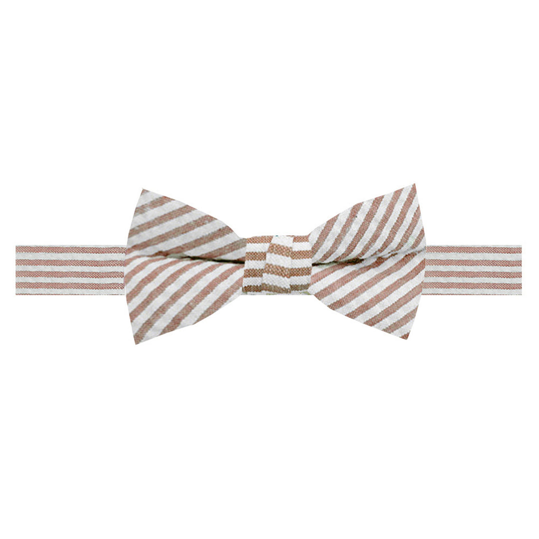 Kid's Seersucker Striped Banded Bow Tie - Beige