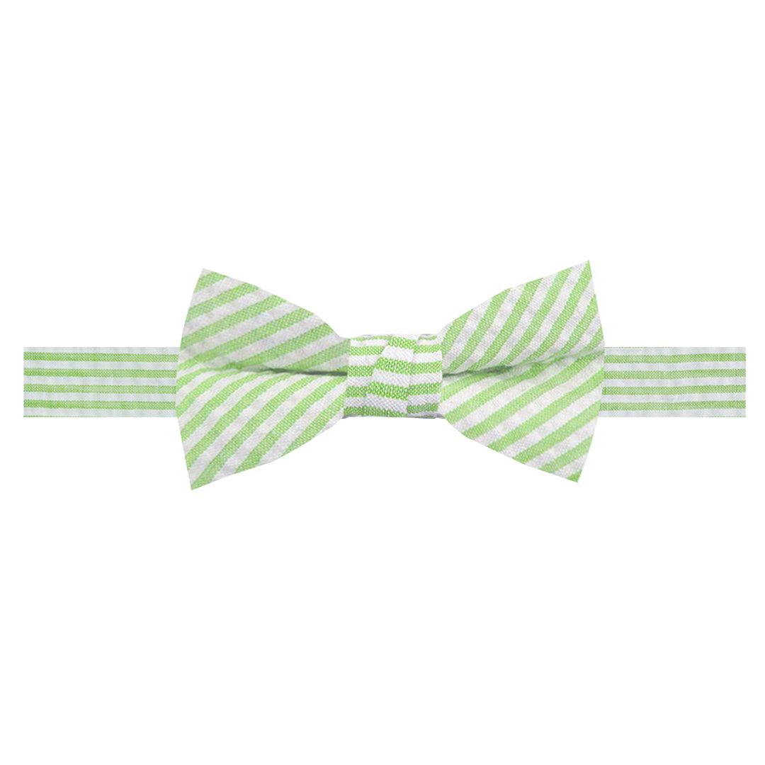 Kid's Seersucker Striped Banded Bow Tie - Green