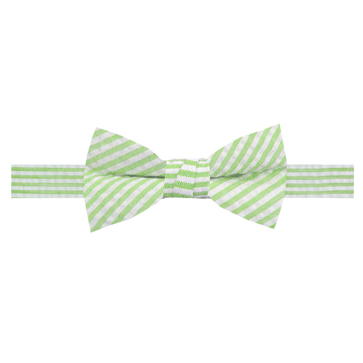Kid's Seersucker Striped Banded Bow Tie - Green