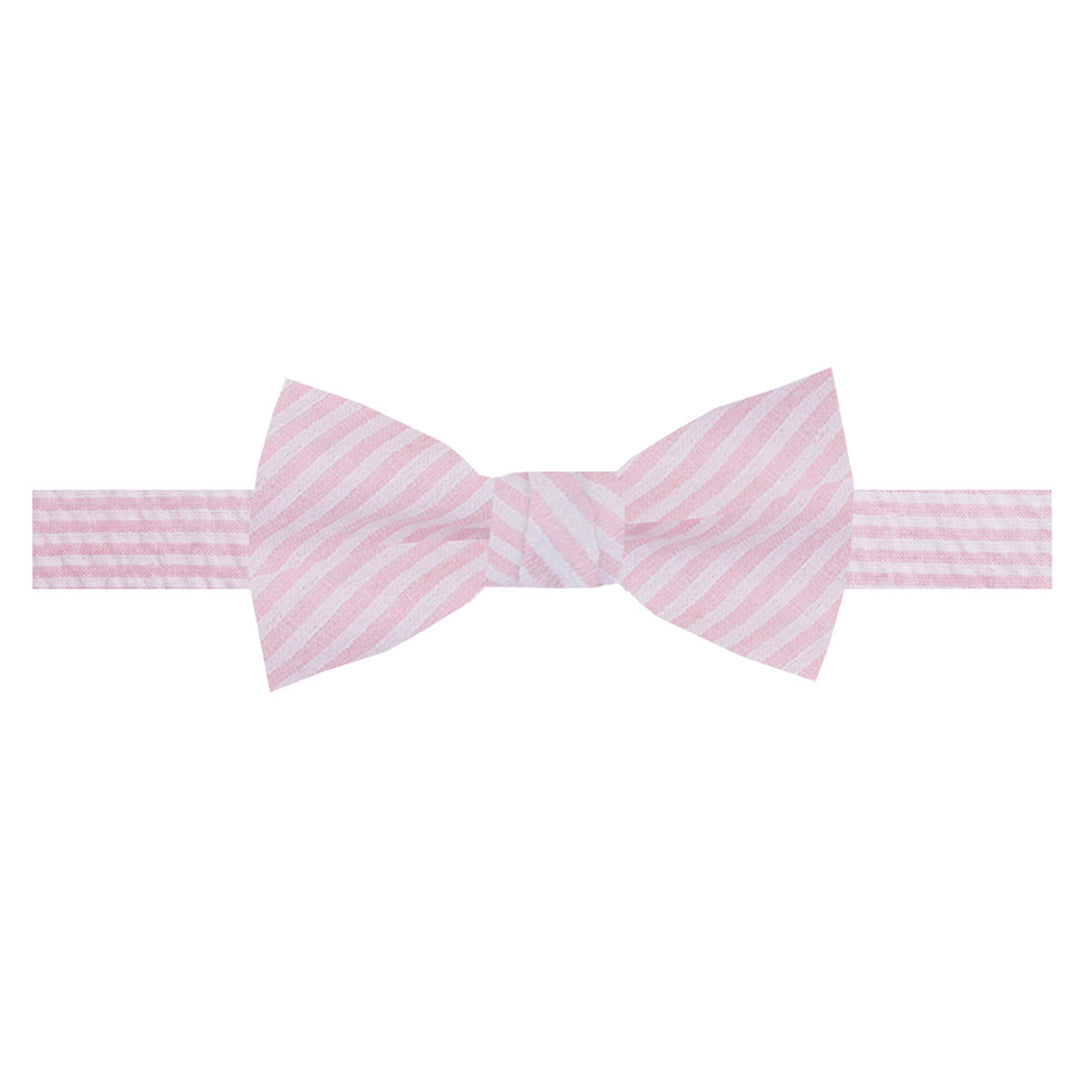 Wedding Kid's Seersucker Striped Banded Bow Tie - Pink