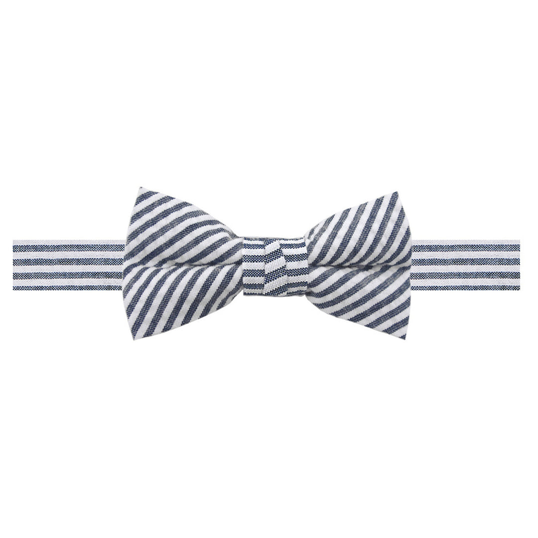 Wedding Kid's Seersucker Striped Banded Bow Tie - Navy Blue
