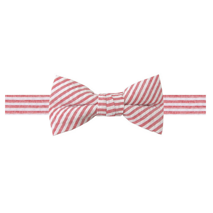 Kid's Seersucker Striped Banded Bow Tie - Red