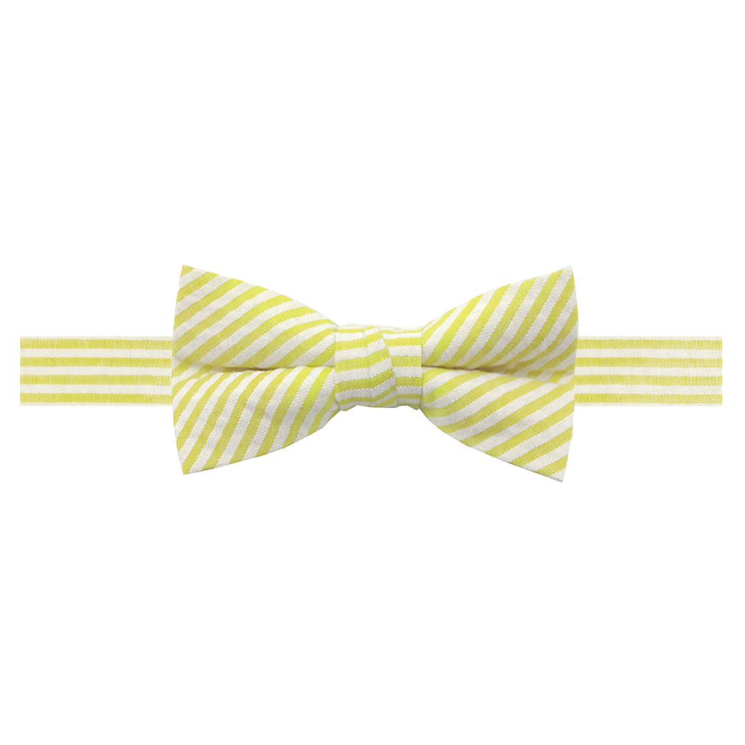 Wedding Kid's Seersucker Striped Banded Bow Tie - Yellow