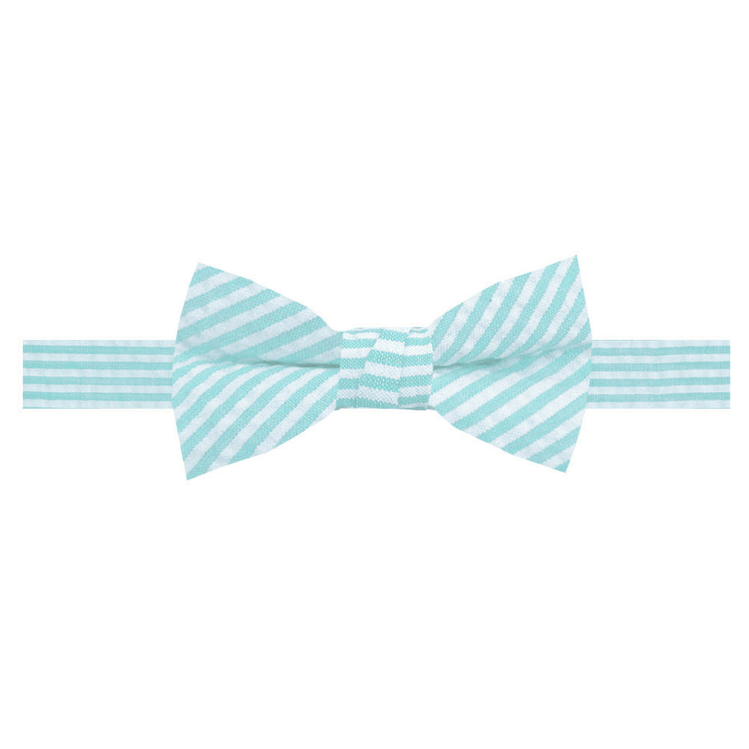 Wedding Kid's Seersucker Striped Banded Bow Tie - Turquoise