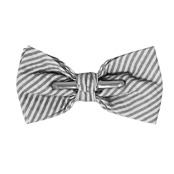 Seersucker Striped Clip-On Bow Tie - Black