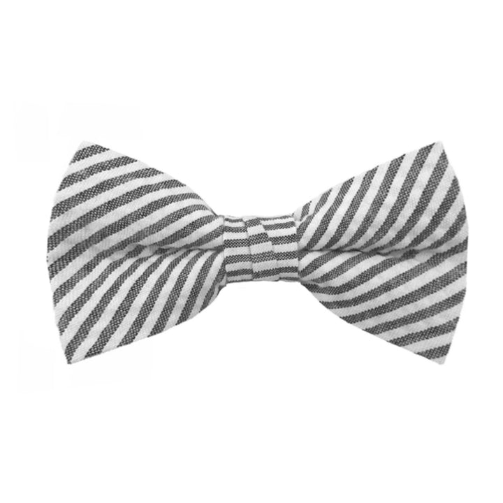 Wedding Seersucker Striped Clip-On Bow Tie - Black