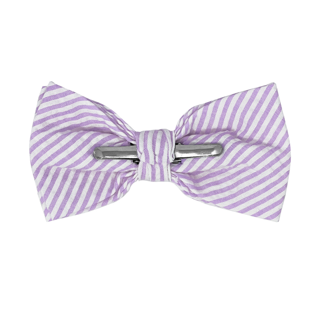 Seersucker Striped Clip-On Bow Tie - Lavender