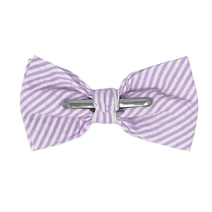 Seersucker Striped Clip-On Bow Tie - Lavender