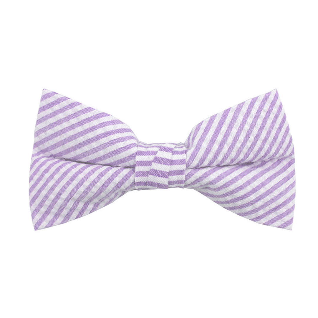 Wedding Seersucker Striped Clip-On Bow Tie - Lavender