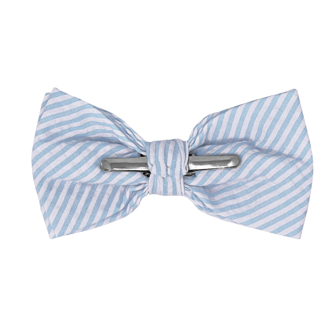 Seersucker Striped Clip-On Bow Tie - Baby Blue