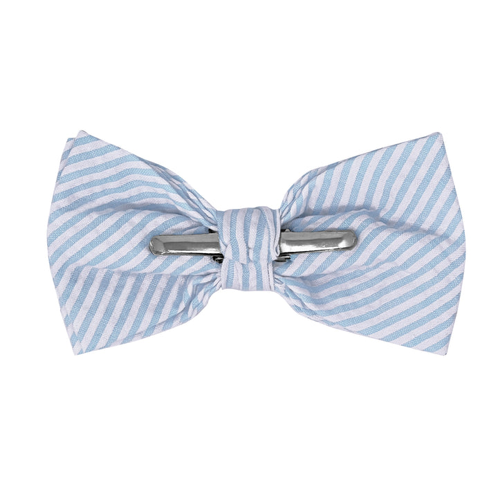 Seersucker Striped Clip-On Bow Tie - Baby Blue
