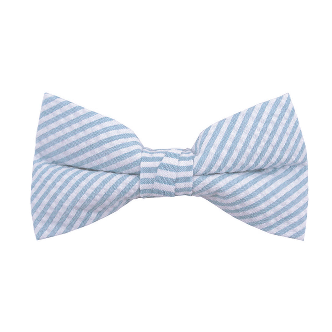 Wedding Seersucker Striped Clip-On Bow Tie - Baby Blue