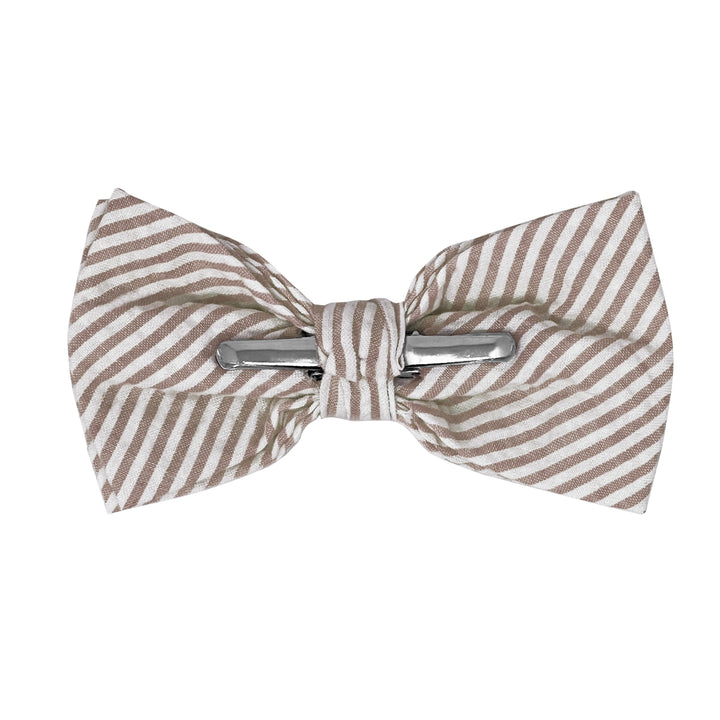 Seersucker Striped Clip-On Bow Tie - Beige