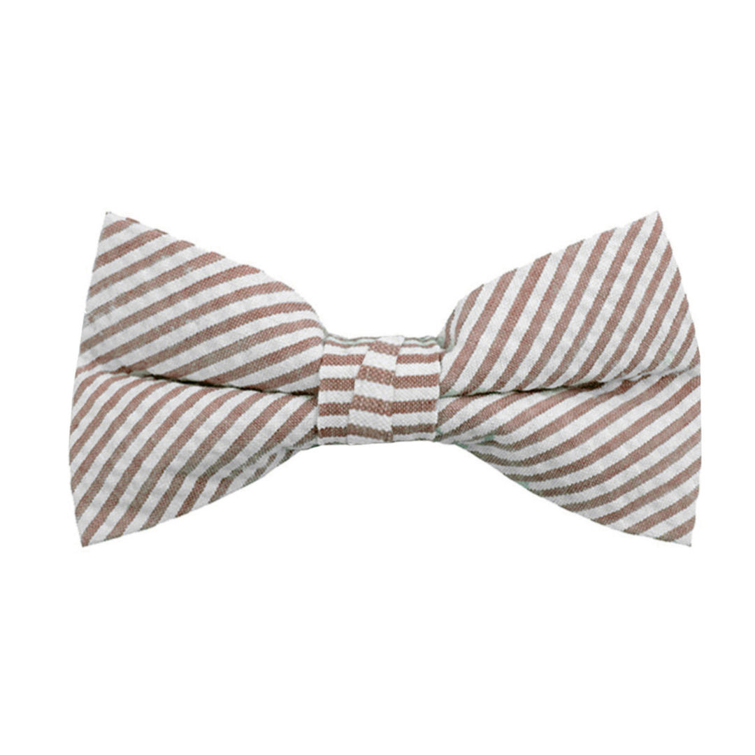 Wedding Seersucker Striped Clip-On Bow Tie - Beige