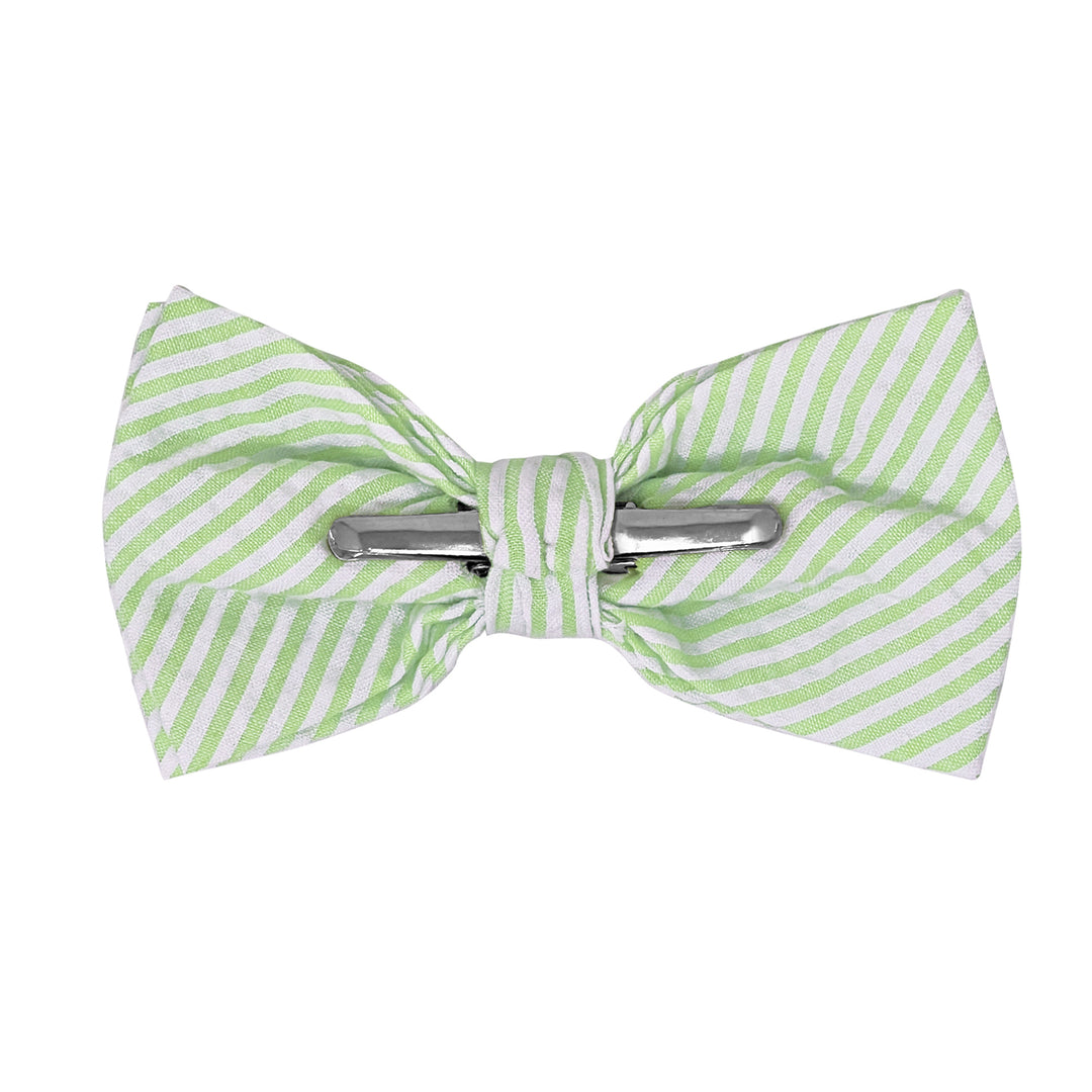 Seersucker Striped Clip-On Bow Tie - Green