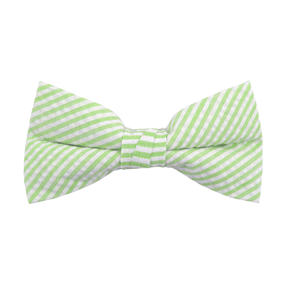 Wedding Seersucker Striped Clip-On Bow Tie - Green