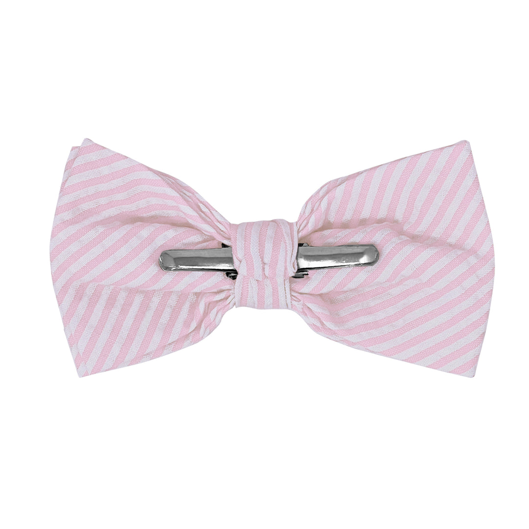 Seersucker Striped Clip-On Bow Tie - Pink