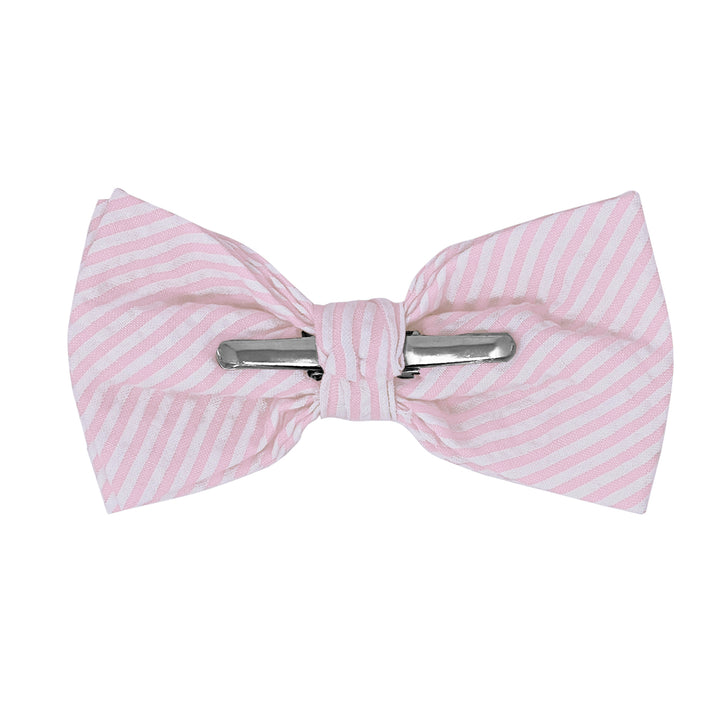Seersucker Striped Clip-On Bow Tie - Pink
